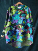 Women's Floral Print Button-Up Blouse – Long Sleeve Spread Collar Casual Top