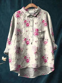 Women's Floral Print Button-Up Blouse – Long Sleeve Spread Collar Casual Top