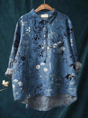 Women's Floral Print Button-Up Blouse – Long Sleeve Spread Collar Casual Top