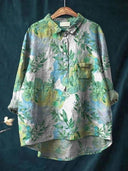 Women's Floral Print Button-Up Blouse – Long Sleeve Spread Collar Casual Top