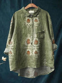 Women's Floral Print Button-Up Blouse – Long Sleeve Spread Collar Casual Top