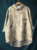 Women's Floral Print Button-Up Blouse – Long Sleeve Spread Collar Casual Top