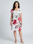Women's Floral Print Chiffon Mini – Round Neck Flutter Sleeve Diagonal Tier Wedding Guest Dress