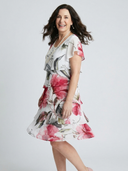 Women's Floral Print Chiffon Mini – Round Neck Flutter Sleeve Diagonal Tier Wedding Guest Dress
