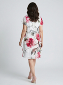 Women's Floral Print Chiffon Mini – Round Neck Flutter Sleeve Diagonal Tier Wedding Guest Dress