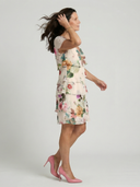 Women's Floral Print Chiffon Mini – Round Neck Flutter Sleeve Three Tier Wedding Guest Dress