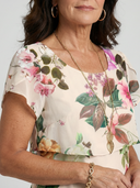 Women's Floral Print Chiffon Mini – Round Neck Flutter Sleeve Three Tier Wedding Guest Dress