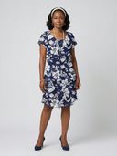 Women's Floral Print Chiffon Mini – Square Neck Flutter Sleeve Three Tier Wedding Guest Dress