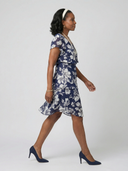 Women's Floral Print Chiffon Mini – Square Neck Flutter Sleeve Three Tier Wedding Guest Dress