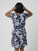 Women's Floral Print Chiffon Mini – Square Neck Flutter Sleeve Three Tier Wedding Guest Dress