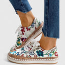 Women's Floral Print Low Top Platform Sneakers – Lace Up Zip Espadrille Flatform