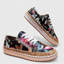 Women's Floral Print Low Top Platform Sneakers – Lace Up Zip Espadrille Flatform