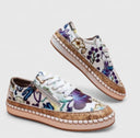 Women's Floral Print Low Top Platform Sneakers – Lace Up Zip Espadrille Flatform