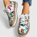 Women's Floral Print Low Top Platform Sneakers – Lace Up Zip Espadrille Flatform