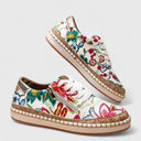 Women's Floral Print Low Top Platform Sneakers – Lace Up Zip Espadrille Flatform