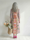 Women's Floral Print Maxi – Deep V Neck 3/4 Sleeve Placement Panel A-Line Casual Dress