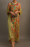 Women's Floral Print Maxi Dress – Round Neck Sleeveless Two Piece Coat Set