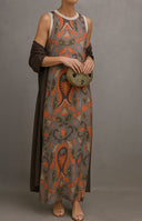 Women's Floral Print Maxi Dress – Round Neck Sleeveless Two Piece Coat Set