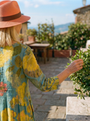 Women's Floral Print Maxi – Round Neck 3/4 Sleeve Balloon Hem Pocket Summer Dress