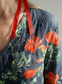 Women's Floral Print Maxi – V Neck 3/4 Sleeve Gathered Waist Tiered Pocket Casual Dress