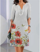 Women's Floral Print Midi Dress – Round Neck Mesh Sleeve A-Line Summer Wedding Guest