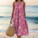 Women's Floral Print Midi Dress – Round Neck Sleeveless Swing Beach Summer Casual