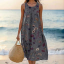 Women's Floral Print Midi Dress – Round Neck Sleeveless Swing Beach Summer Casual