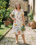 Women's Floral Print Midi Dress – V Neck Short Sleeve Tiered Garden Party Summer