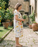 Women's Floral Print Midi Dress – V Neck Short Sleeve Tiered Garden Party Summer