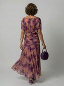 Women's Floral Print Off Shoulder Midi Dress – Draped V Neck Ruched Waist