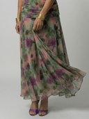 Women's Floral Print Off Shoulder Midi Dress – Draped V Neck Ruched Waist