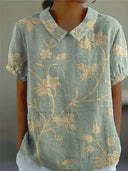 Women's Floral Print Peter Pan Collar Short Sleeve Top – Casual Summer Blouse