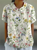 Women's Floral Print Peter Pan Collar Short Sleeve Top – Casual Summer Blouse