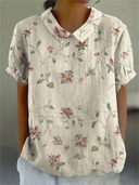 Women's Floral Print Peter Pan Collar Short Sleeve Top – Casual Summer Blouse