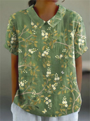 Women's Floral Print Peter Pan Collar Short Sleeve Top – Casual Summer Blouse