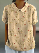 Women's Floral Print Peter Pan Collar Short Sleeve Top – Casual Summer Blouse