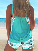 Women's Floral Print Tankini Set – Scoop Neck Tank Top Boyshort Two Piece Swimwear
