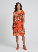 Women's Floral Print Tiered Knee Length – Scoop Neck Cap Sleeve Midi Dress