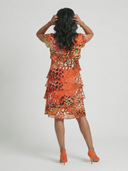 Women's Floral Print Tiered Knee Length – Scoop Neck Cap Sleeve Midi Dress