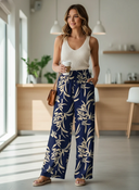 Women's Floral Print Wide Leg Pants – High Waist Drawstring Beach Trousers