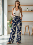 Women's Floral Print Wide Leg Pants – High Waist Drawstring Beach Trousers