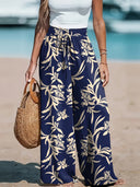 Women's Floral Print Wide Leg Pants – High Waist Drawstring Beach Trousers