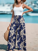 Women's Floral Print Wide Leg Pants – High Waist Drawstring Beach Trousers