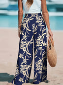 Women's Floral Print Wide Leg Pants – High Waist Drawstring Beach Trousers