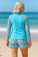 Women's Floral Rash Guard Set – Long Sleeve Swim Top Boyleg Shorts 2 Piece