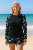 Women's Floral Rash Guard Set – Long Sleeve Swim Top Boyleg Shorts 2 Piece