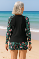 Women's Floral Rash Guard Set – Long Sleeve Swim Top Boyleg Shorts 2 Piece
