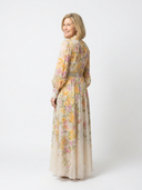 Women's Floral Sheer Maxi Dress – Long Sleeve Button Front Tie Waist
