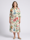 Women's Floral Shirt Midi Dress – 3/4 Sleeve Button Front Tie Waist Summer