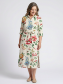 Women's Floral Shirt Midi Dress – 3/4 Sleeve Button Front Tie Waist Summer